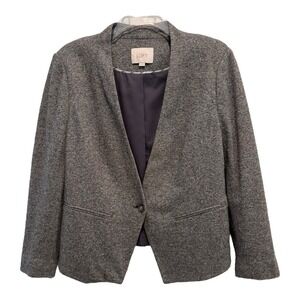 Ann‎ Taylor LOFT Blazer Womens 10 Gray Heather One Button Lined Cotton Jacket
